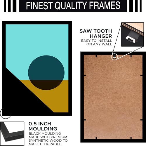 Image of BLINKART Vintage Bauhaus Retro Geometric Aesthetic Poster Gallery | Colorful Wrap Framed For Home Office Studio Living Room Modern Art Studio Decoration Abstract Shapes | (d143) | 13x10 Inch