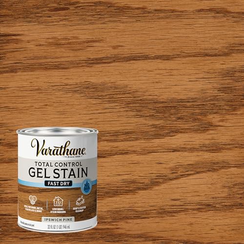 Image of Varathane Total Control Gel Stain | Low Odor Water-Based Formula | Thick Gel Formula for Vertical Surfaces | Ideal for Wood, Metal & Fiberglass | Quart | Ipswich Pine