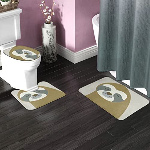 DIRYKILP Badematte + Konturmatte + Toilettendeckelbezug, Hello Faultier 3 Stück Badematte Set, mit rutschfester Klebeunterseite – Bild 3