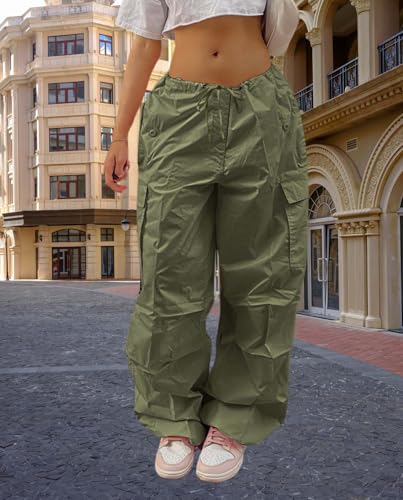 Womens Summer Parachute Pants Y2k Low Waist Oversize Jogger Sweatpants Trend Loose Baggy Cargo Pants with Pockets4