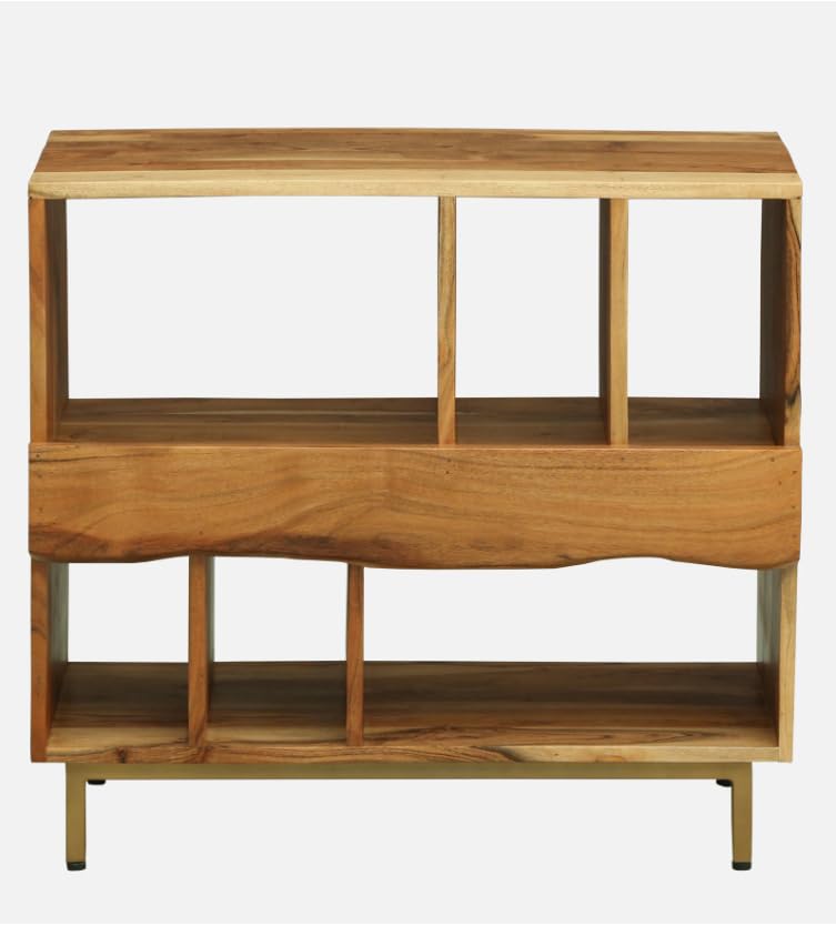 Image of Botswana Modern Bookshelf Storage for Living Room & Study | Acacia Wood, Natural Finish | Wooden Book Shelf & Open Display Racks | Modular Storage Unit for Home Office