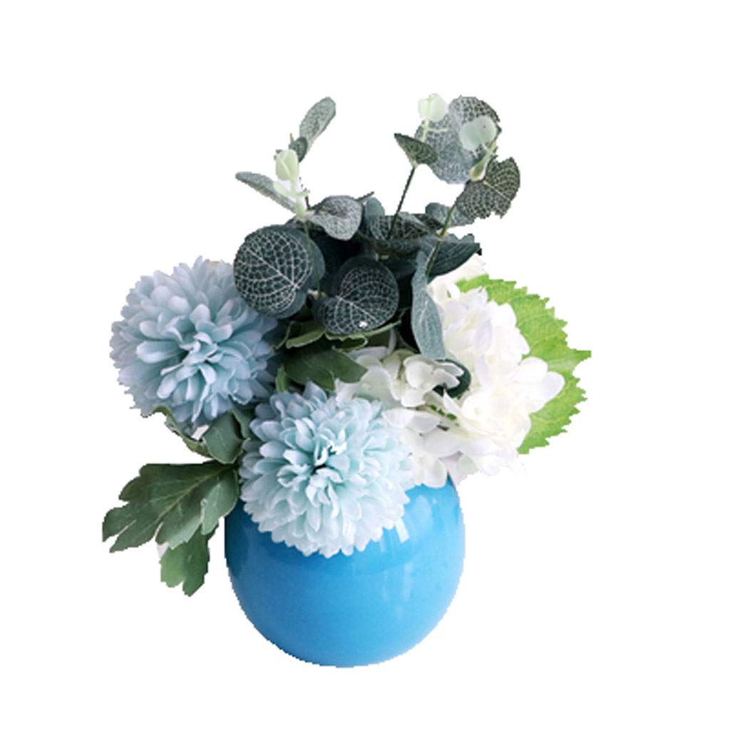 Amazon 花瓶付き装飾人工花セラミック小さな丸い花瓶青いシミュレーションかわいい偽の花鉢植えの植物の風景屋内リビングルームの装飾偽物の花のアレンジメント装飾品 人工観葉植物 オンライン通販