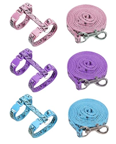 3 Pack Cat Leash and Harness Set, Lightweight Adjustable Collar Escape Proof for Cats