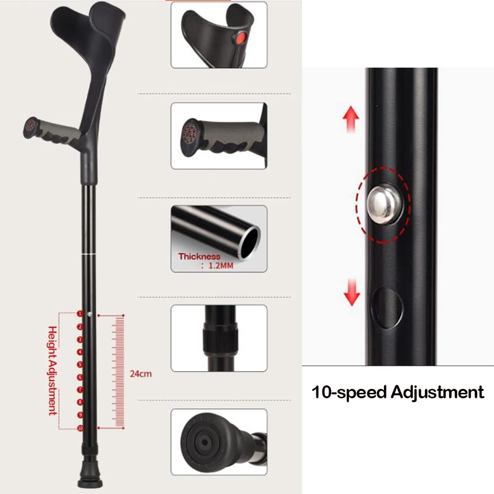 Stampelle per Adulti (Coppia), stampelle Portatili Pieghevoli per avambraccio, stampelle telescopiche Regolabili per Camminare, stampelle in Alluminio Leggero per i Viaggi (Grigio/Nero)