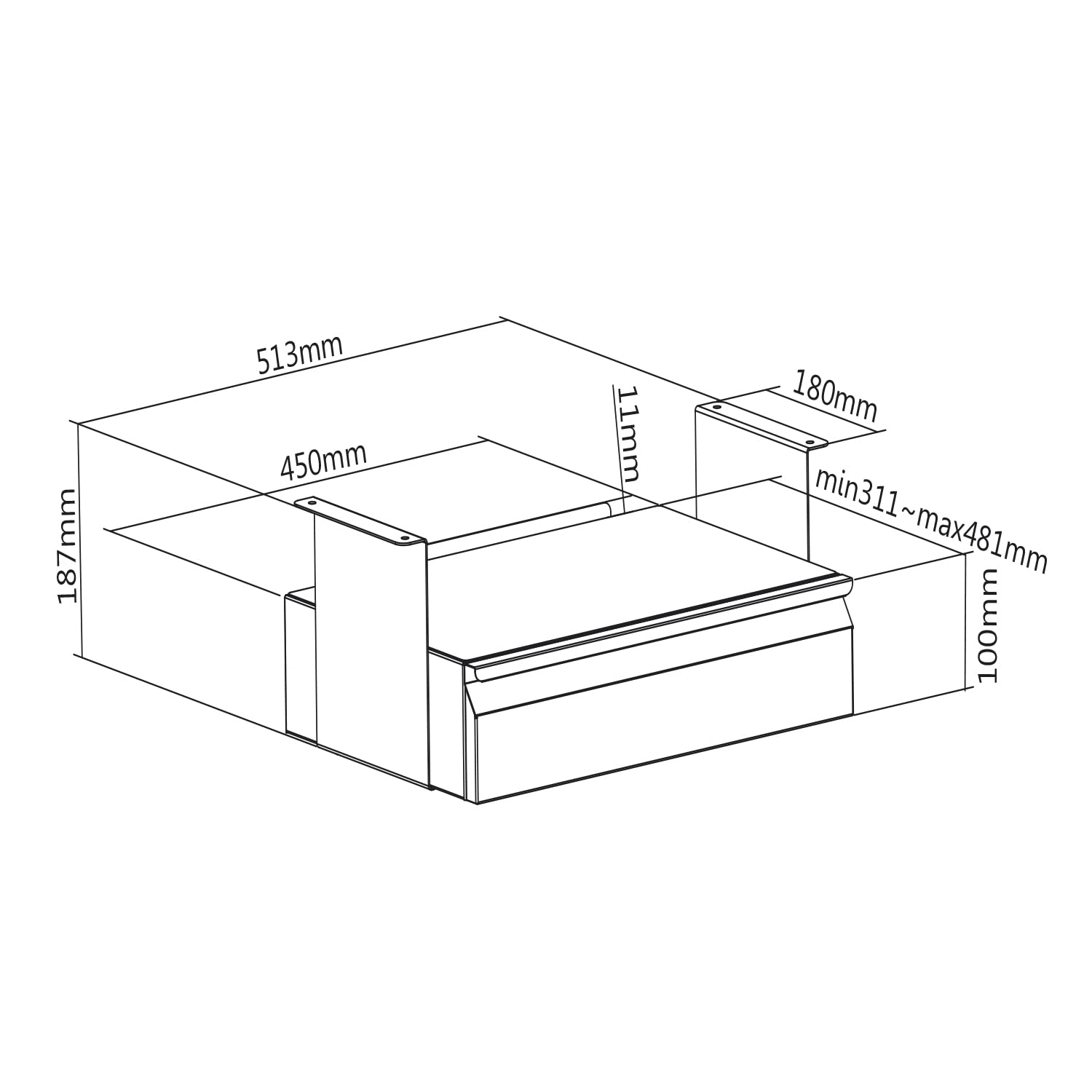 Maclean Untertisch-Schublade mit Regal | Praktische Halterung für den Unterbau | Max. 5 kg Belastung | Optimiert Platz unter dem Schreibtisch | Hängeschublade für einfachen Zugriff | MC-875