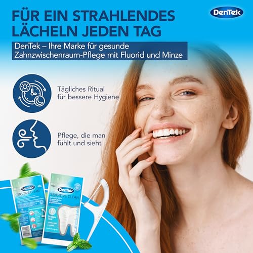 40 St. DenTek Sensitive Clean Zahnseide-Sticks - für sensibles Zahnfleisch - engstehende Zähne - Zahnreinigung der Zahnzwischenräume - Minzgeschmack - Fluorid - Zahnstocher - Zungenreiniger