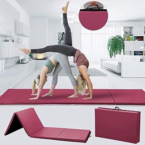 Thick Gymnastics Exercise Mat, 4'x8'x2"Extra Thick High Density Anti-Tear Folding Tumbling Mats Gymnastics for Home, Gym Mat for MMA, Stretching Yoga Cheerleading Martial Arts, Aerobics (Burgundy) Cover