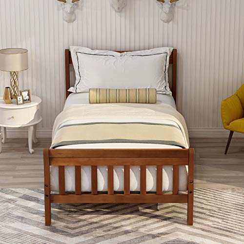 Softsea Twin Platform Bed Frame With Headboard And Footboard For Kids, Solid Wood Twin Bed Frame With Support Slats/Easy Assembly (Twin, Oak) #TOP2
