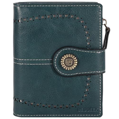 BESSEEK Womens Small Wallet Bifold Card Holder RFID Blocking Leather Wallets with Zipper Coin Pocket