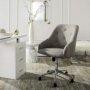 Safavieh Home Evelynn Grey Linen and Chrome Leg Tufted Swivel Office Chair