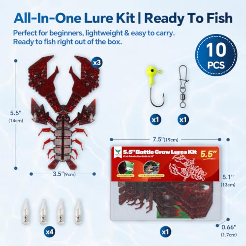 Image of Battle Craw Soft Plastic Crawfish Lures Kit with Removable Rattles