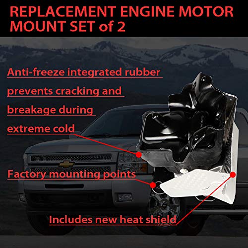Mangos Compatibleu Front Engine Motor Mount A5365 15854941 15854939 2007-2014 Cadillac Escalade, Chevy Silverado, Suburban, Tahoe, Gmc Sierra, Yukon - Right And Left With Heat Shield 2Pc Set #TOP3