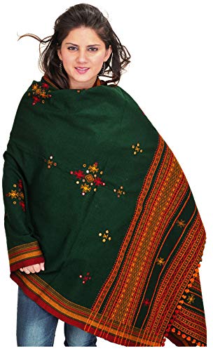 Image of Exotic India Women's Kutch Wool Shawl (SHV95--beige)