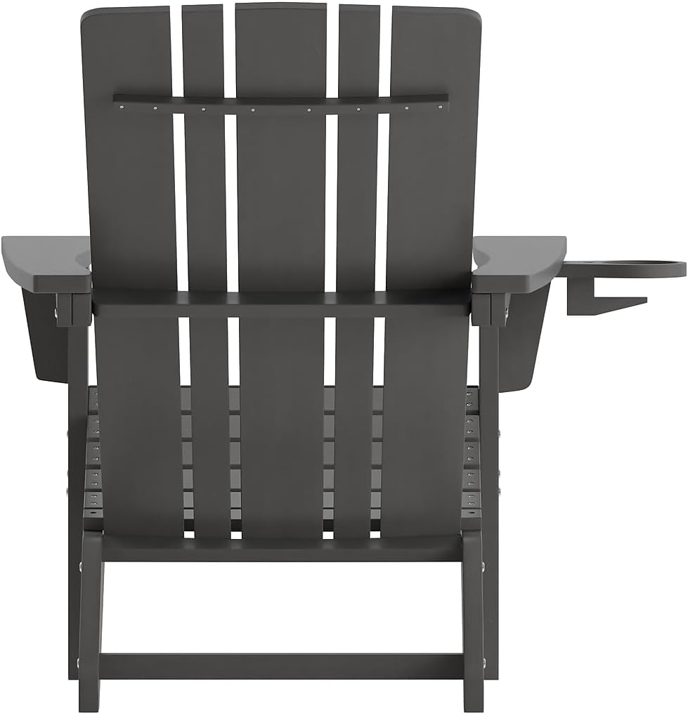 Flash Furniture Halifax Adirondack Chairs with Cup Holders, Weather Resistant Poly Resin Adirondack Chairs, Set of 2, Gray