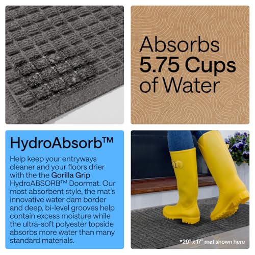 Image of GORILLA GRIP Ultra Absorbent Front Door Mat Outside Entrance, 35x23, Traps Dirt and Moisture, HydroABSORB Indoor Outdoor Doormat Holds 5.7 Cups Water, Stain and Fade Resistant Welcome Mat, Charcoal