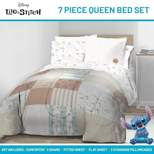 Image of Disney Lilo and Stitch Queen Comforter Set 7 Piece Bedding for Girls, Multi
