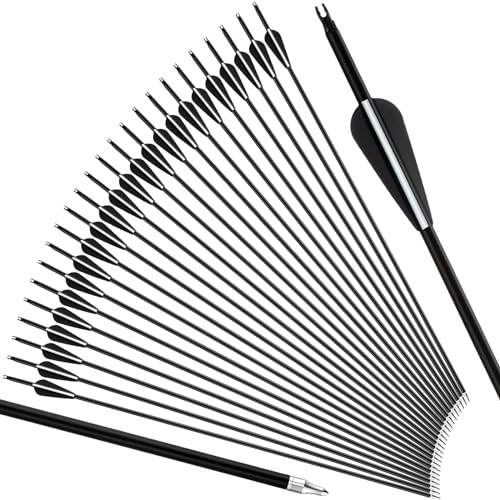 Arrowbash 24 Pcs 31.5 Inch Arrows for Compound Bow Hunting Arrows Carbon Arrows with 3 Inch Plastic Arrow...