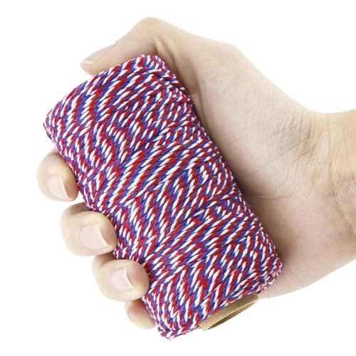 Image of jijAcraft Red White and Blue String, 2MM Cotton Twine, 328Ft Bakers Twine, Wrapping String, Decoration Cotton Strings for 4th of July, Memorial Day, Veteran's Day (Pack of 3)