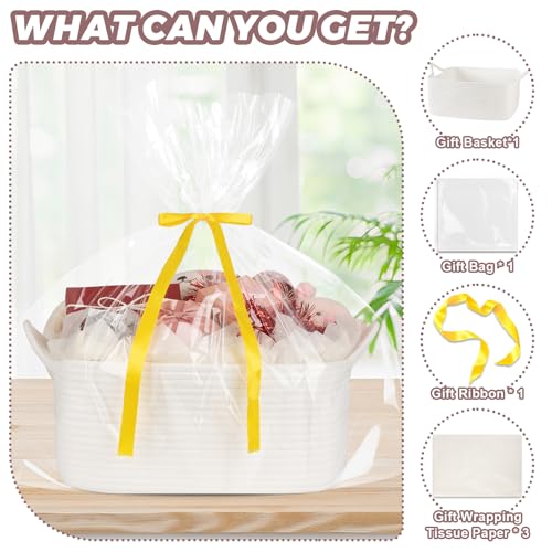 Image of OIASKET Gift Basket Empty with Handle, Small Woven Baskets for Gifts Empty | 13.6 inchx10 inchx5.9 inch, Baby Shower Toy Storage Baskets, Dog Toy Storage for Organizing, with Gift Bag Ribbon Tissue Paper