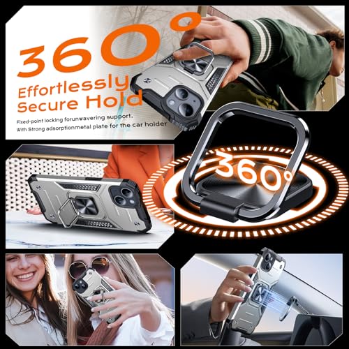 Image of Anqrp Heavy Duty Case for iPhone 13 Mini Case with Enhanced Ring Holder Grip Stand, Military Grade Shockproof Rugged Drop Protective Silicone Hard Slim iPhone 13 Mini Phone Case Cover,Silver