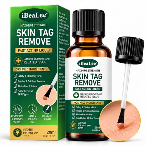 Skin Tag Remover with Salicylic Acid, Fast-Acting Botanical Liquid Formula with Precision Brush for Gentle, Targeted At-Home Care on the Neck, Underarms, Hands and Feet, 0.67 Fl Oz (20 mL)