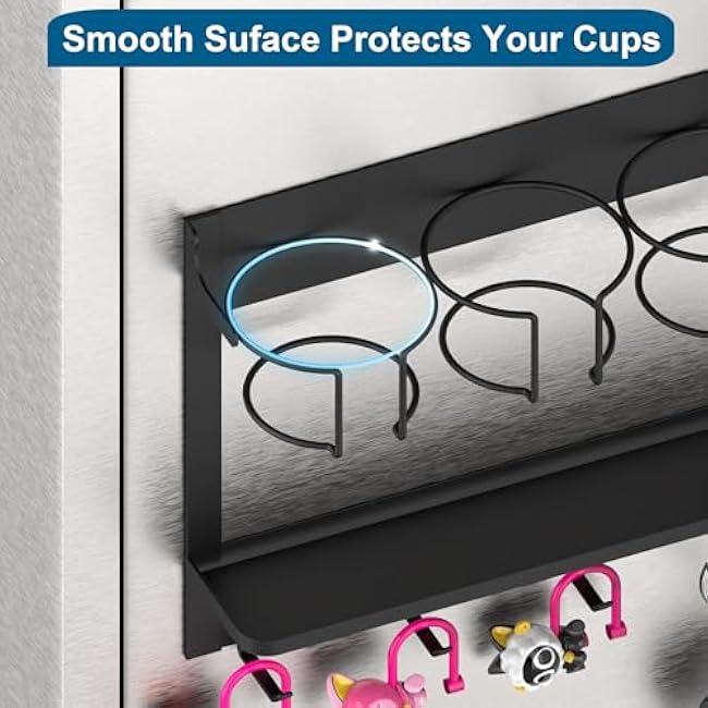 Magnetic Cup Storage Organizer Holder for Stanley 30/40 oz Tumbler,Strong Magnetic Rack for Fridge (Black, 4CUPS)