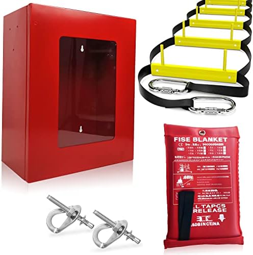 Fire Escape Ladder 3 Story 25ft (8m) – Rope Ladder for Fire Escape in Red Box – Emergecny Blanket & Mounting Anchors Included