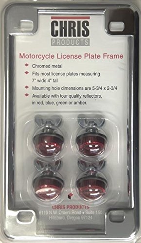 Chris Products 0602 Chrome Motorcycle License Plate Frame with 4 Red Reflector #1