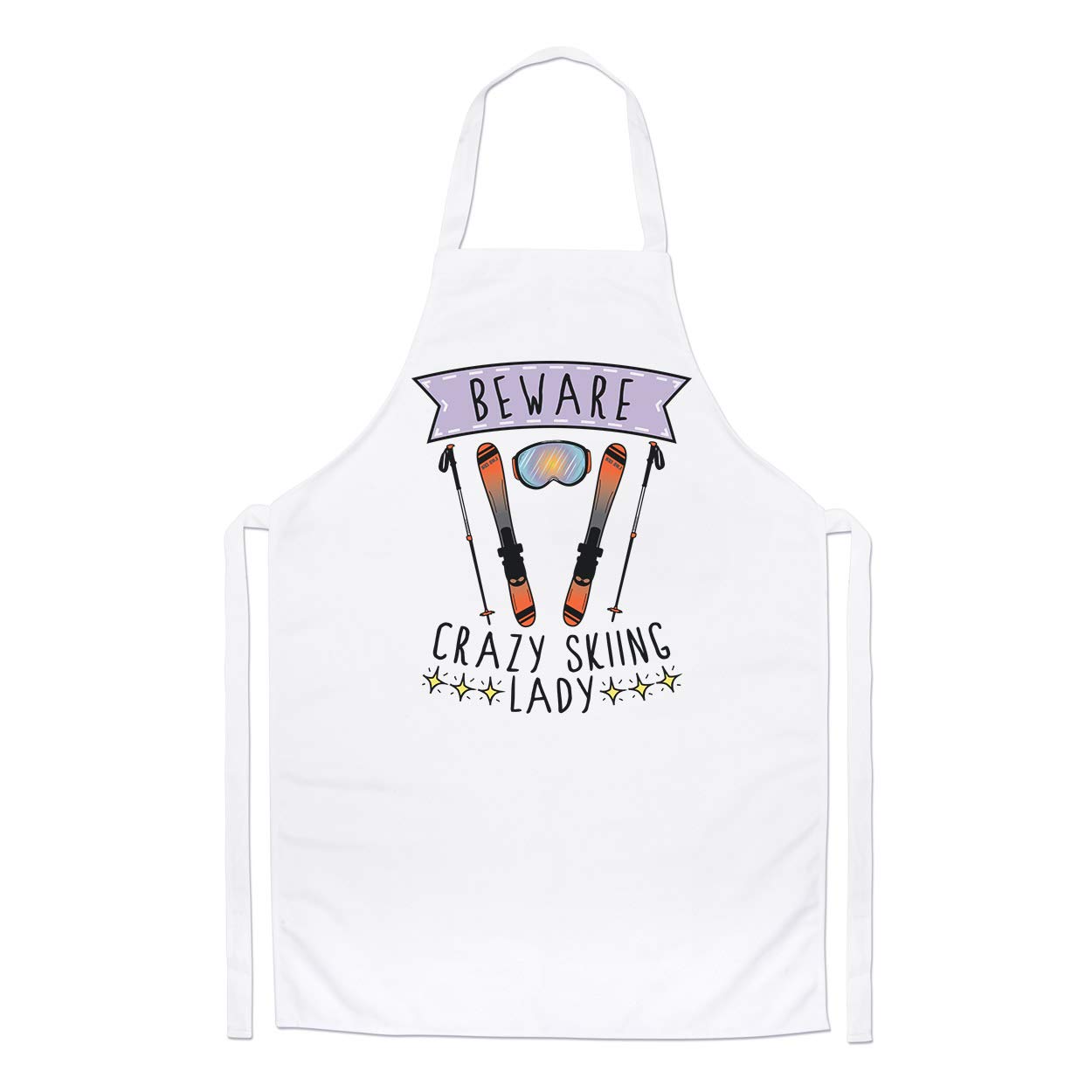Beware Crazy Skiing Lady Chefs Apron