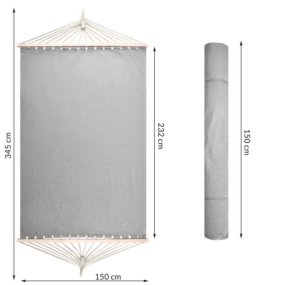 Bakaji Hamac de Jardin Double 2 Places 232 x 148 cm Barres transversales en Bois Revêtement en Polycoton avec 2 Coussins et Sangles Design Moderne pour Jardin Terre Camping (Gris Clair)