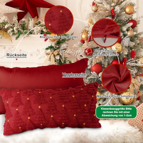 Lanpn 2 Stück Kissenbezug Weihnachten Kissenhülle 40x60cm, Winter Dekorative Weihnachtskissen mit Stern und Weihnachtsbaum für Home… – Ansicht 5