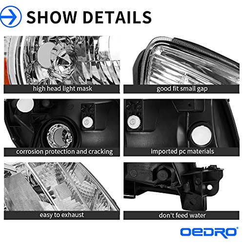 Image of OEDRO Headlight Assembly Compatible with 2005 2006 2007 2008 2009 2010 2011 Tacoma Headlamp with Amber Reflector Clear Lens Chrome Housing
