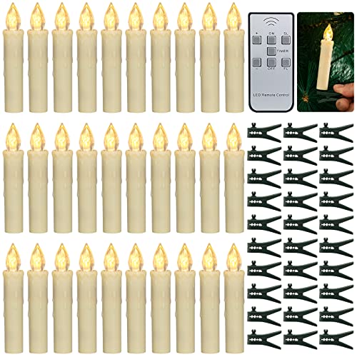 PChero 30 Stück LED Weihnachtskerzen, Batteriebetrieben Flammenlose Flackernde Stabkerzen mit Fernbedienung für Heimat Tisch Xmas Tree Weihnachtsbaum Garten Dekoration - Warmweiß Cover