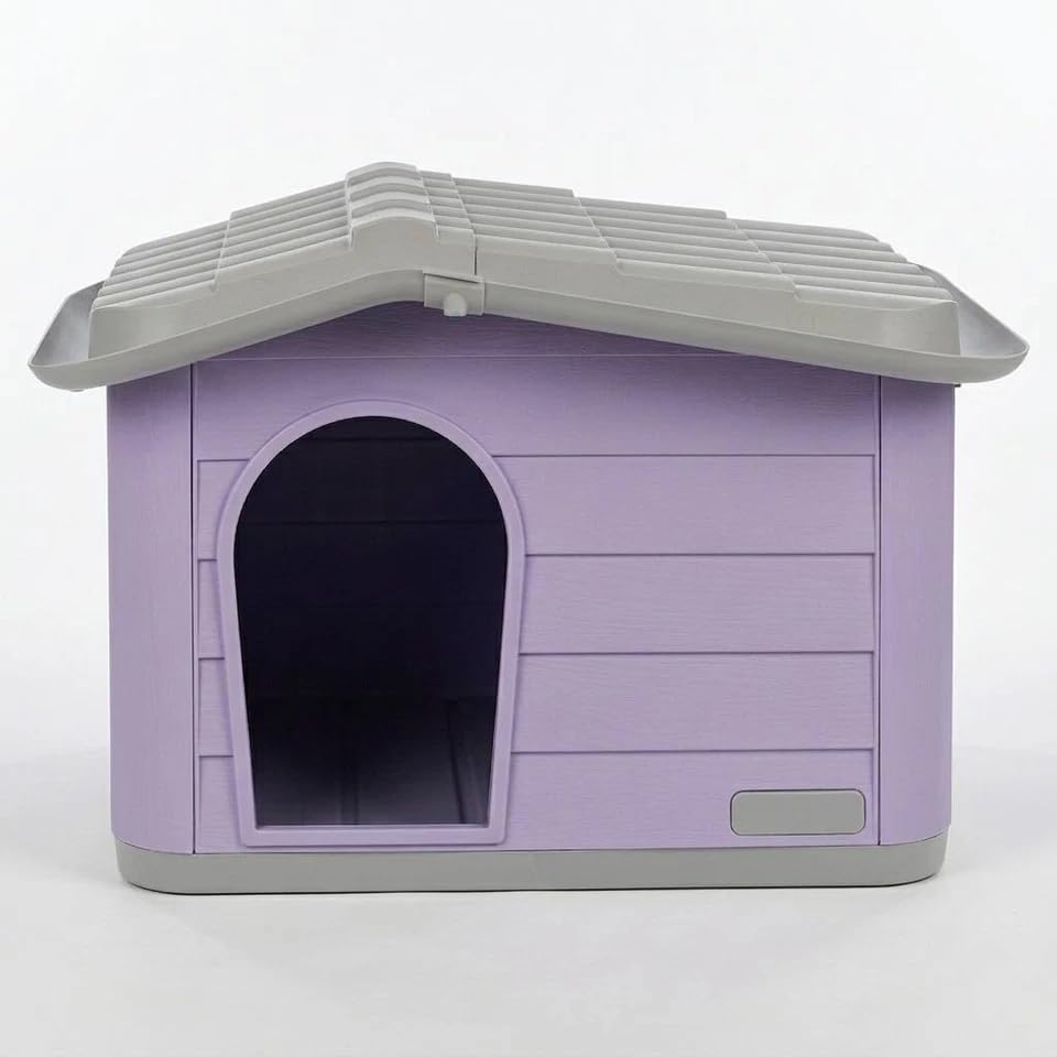 URBNLIVING Plastic Dog House for Small Medium Dogs, Durable Indoor Outdoor Pet Kennel Shelter, Easy Wipe Clean Surface, Air Ventilation Portable, Weather-Resistant, 2 Sizes (Lilac, 60x51x41)