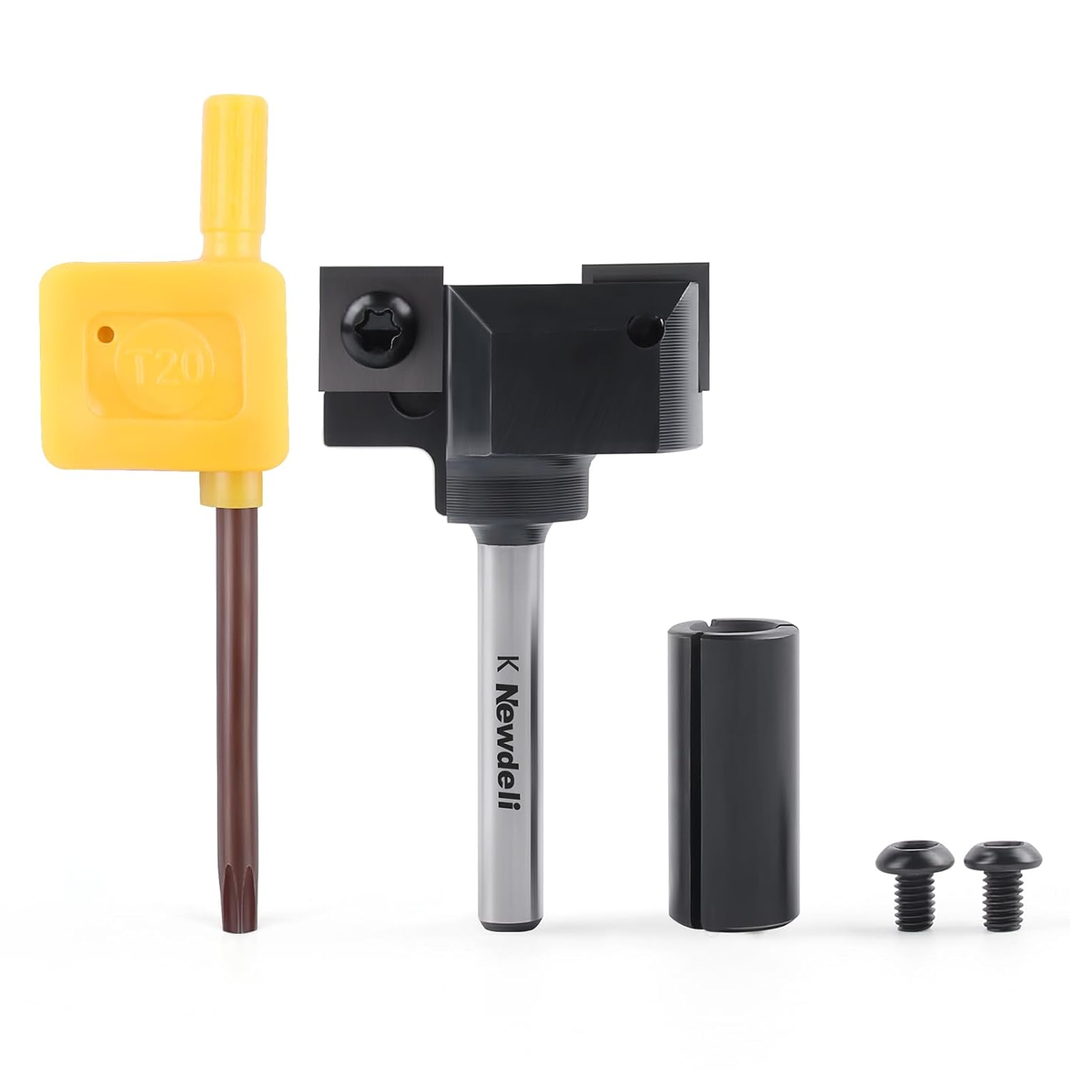 Newdeli CNC Spoilboard Surfacing Router Bit 1/4" Shank 1-1/2" Cutting Diameter 2 Wings Insert Slab Flattening Router Bit Carbide Planing Bit with 1/2" to 1/4" Router Collet Reduction Sleeve Tool