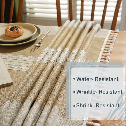 Image of Laolitou Tablecloths,Stitching Tassel Table Cloth,Cotton Linens Wrinkle Free Table Cover Decoration for Kitchen Dinning Party Coffee Stripes Square,55''x55'',4 Seats