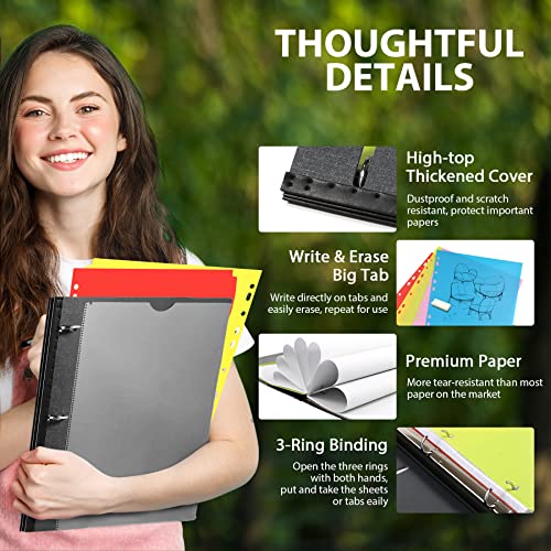 Wot I All-In-One Telescoping Binder Notebook, Refillable Binder+Elastic Rubble Spine+Customized Front Cover+Catalog Back Pocket+5 Subject Dividers+Movable Pocket Folder+Notepaper, Black #TOP3