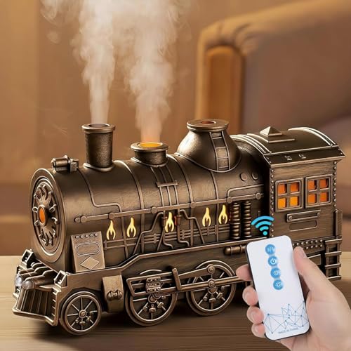 RuiDay Train Diffuser 300ML Vintage Steam train diffuser Essential Oil Diffuser Air Diffusers Humidifier with 2-Color LED Light 2 Mist Modes Auto Shut-Off for Bedroom Office Home Decor