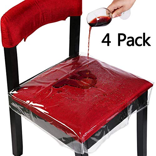 Homemaxs Chair Protector Dinning Chair Covers Waterproof PVC Seat Protector Slipcovers for Most Chairs Clear, Pack of 4【2020 Upgraded Version】