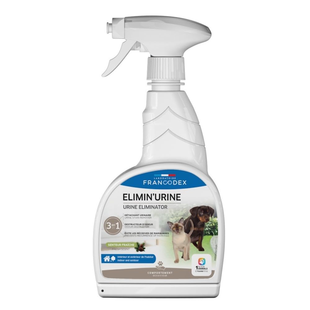 Francodex Elim'Urine Spray 750 ml – 3 en 1, désodorise et détruit les odeurs d'urine pour chats et chiens