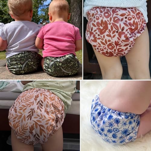 Image of Mama Koala 3.0 Pocket Cloth Diapers for Babies with AWJ Lining, 6 Pack with 6 4-Layer Natural Cloth Diaper Inserts - Reusable and Washable Pocket Diapers(Neutral Leave)