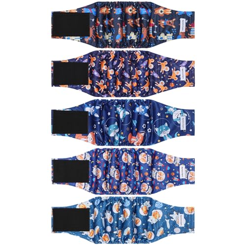 Image of 5 Pack Dog Diapers Male, High Absorbing Dog Wraps, Belly Bands for Male Dogs with Incontinence or Frequent Urination, Washable Doggie Diapers L