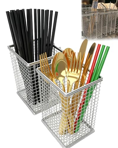 Viscogrip 2Pcs Chopstick Holder 304 Stainless Steel Dishwasher Chopstick Basket with Hooks Straw & Silverware Drying Rack for Organizing Knife Fork Spoons and Small Kitchen Tools