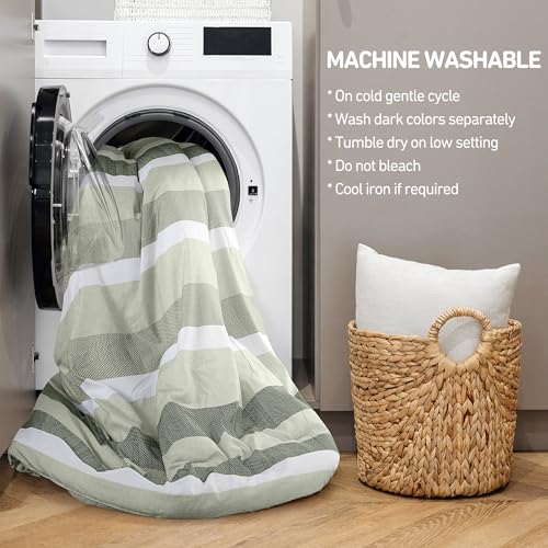 Regency Heights Queen Size Striped 3 Pieces Comforter Set, Sage Green - image 7