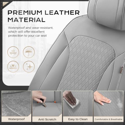 Image of Coverado Car Seat Covers Full Set, Leather Seat Covers for Cars, Waterproof Car Seat Protectors, Durable Front and Back Car Seat Cushions Automotive Seat Covers Universal Fit for Most Cars, Gray