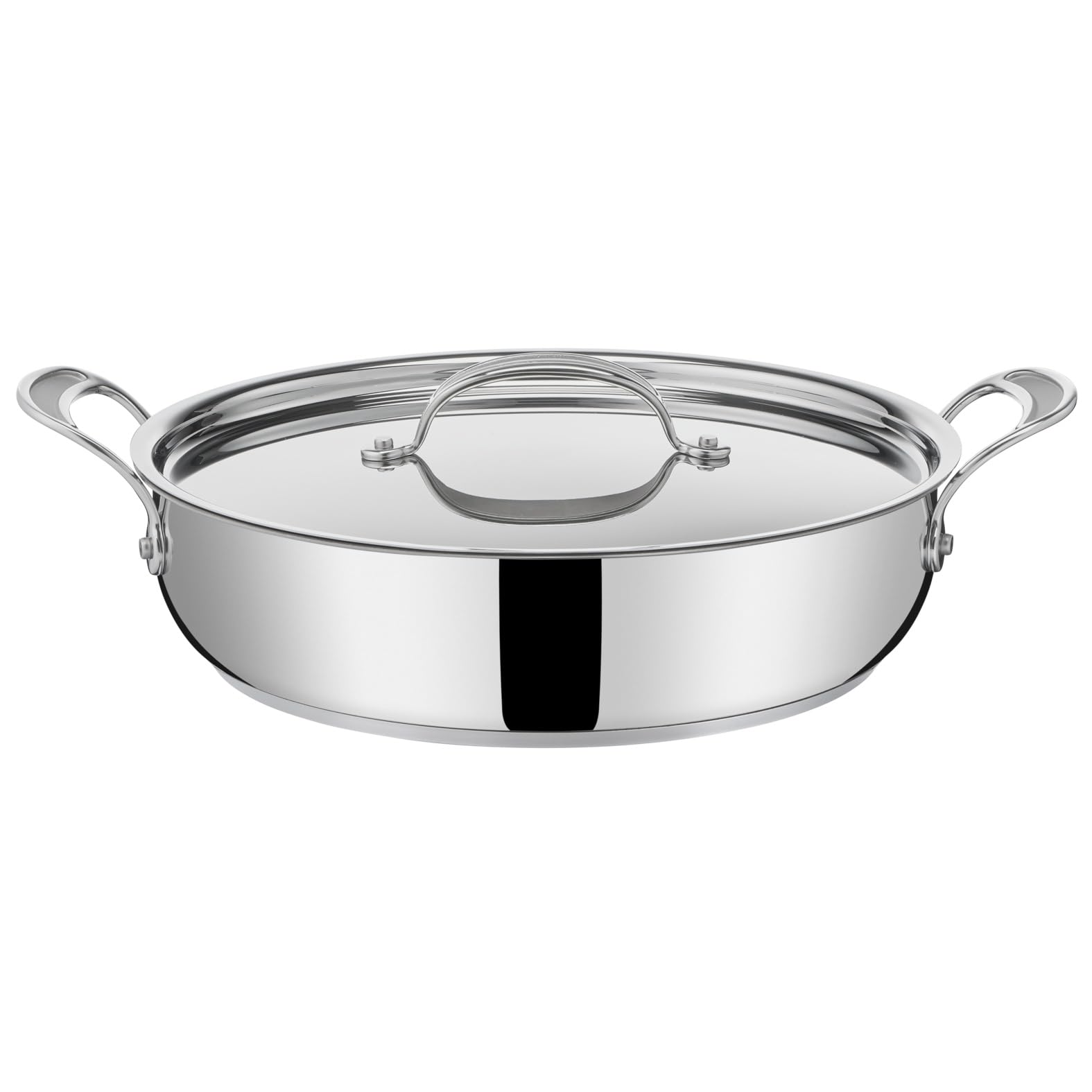 Tefal Jamie Oliver Cook‘s Classic Servierpfanne 30 cm, Schmorpfanne Induktion mit Antihaftversiegelung, Thermo-Signal bei idealer Brattemperatur, für alle Herdarten geeignet, Edelstahl, E30690