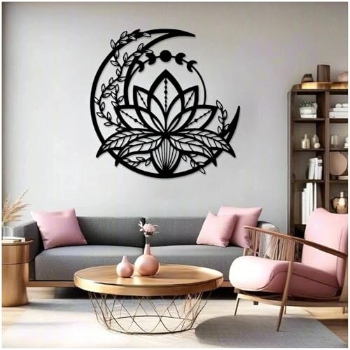 Générique Déco Murale, Phase De Lune Decoration Murale Metal, Noir Facile à Installer Decoration Murale Salon pour La Décoration De La Chambre, du Salon,...