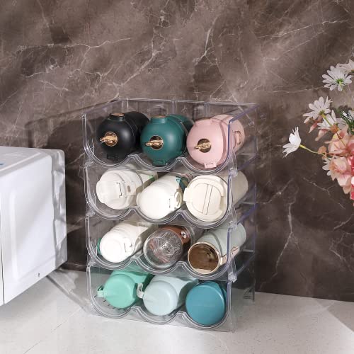 Plastic Water Bottle And Wine Rack Storage Organizer,4 Tier 12 Containers Stackable Bottle Holder Storage,Wine Drink Storage Stand For Pantry Organizer Kitchen Countertop,Refrigerator,Cabinet,Freezer #TOP3