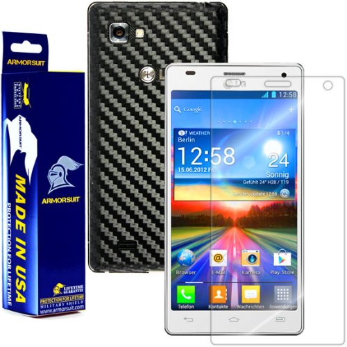 Armorsuit MilitaryShield Black Carbon Fiber Skin Wrap Film + HD Clear Screen Protector for LG Optimus 4X HD - Anti-Bubble Film