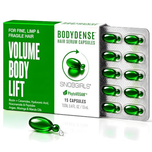 BODYDENSE Volumizing Hair Serum Capsules - Leave-In Hair Oil for Fine, Limp & Fragile Hair | Argan Oil, Peptides & Ceramides | Body, Shine & Heat Protection | Vegan, Mineral Oil Free | 15 Capsules
